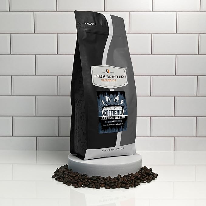 Fresh Roasted Coffee, Coffiend Whole Bean Coffee, Med-Dark Roast, Kosher, 2 lb (32 oz)