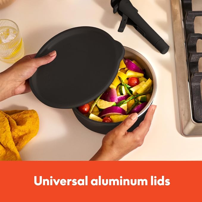 bella 8 Piece Removable Handle Cookware Set, Fits-anywhere™ Kitchenware w EverGood™ Ceramic Nonstick Coating, Dishwasher & Oven Safe, All Stovetops Compatible, Glass Lids with Silicone Rims, Black