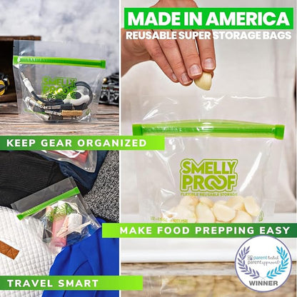 Smelly Proof 50 x Expandable Stand-Up & Fill REUSABLE Food Storage Bags, US Made, NO PEVA & BPA FREE, Reusable Freezer Bags, Dishwasher-Safe, Clear 3 mils STAND & FILL 4" x 3" - 50pk