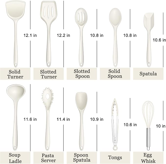 E-far 10 Pieces Silicone Cooking Utensils Set, Heat Resistant Kitchen Utensil Set for Nonstick Cookware, Kitchen Cooking Tools with Spatula, Spoon, Slotted Turner, Non-Toxic & Dishwasher Safe (White)