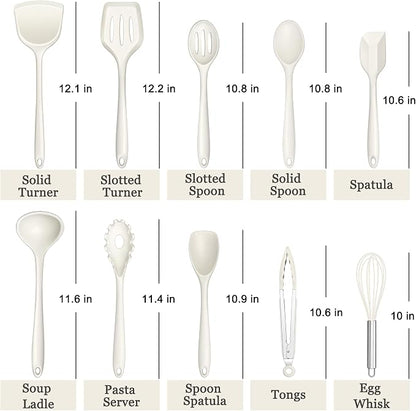 E-far 10 Pieces Silicone Cooking Utensils Set, Heat Resistant Kitchen Utensil Set for Nonstick Cookware, Kitchen Cooking Tools with Spatula, Spoon, Slotted Turner, Non-Toxic & Dishwasher Safe (White)