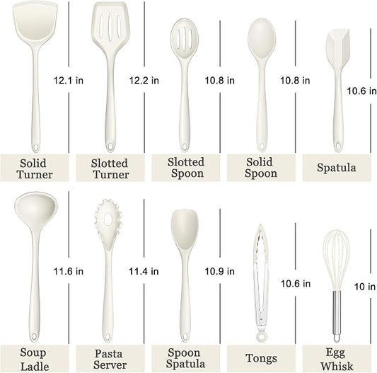 E-far 10 Pieces Silicone Cooking Utensils Set, Heat Resistant Kitchen Utensil Set for Nonstick Cookware, Kitchen Cooking Tools with Spatula, Spoon, Slotted Turner, Non-Toxic & Dishwasher Safe (White)