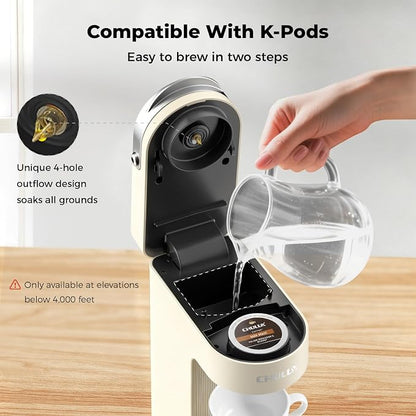 CHULUX Compact Single Cup Coffee Maker for K Cup Pod, Auto Shut-Off, Cream