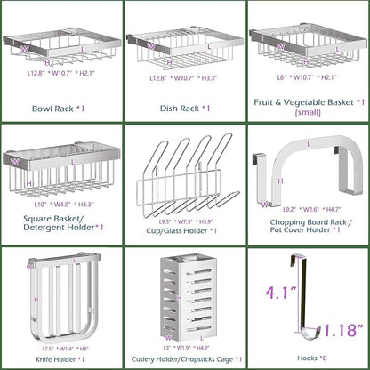 PUSDON Over Sink Dish Drying Rack Stainless Steel, Adjustable Large Dish Drainer for Storage Kitchen Organization Silver 2 Tier - Standard(26"-38")