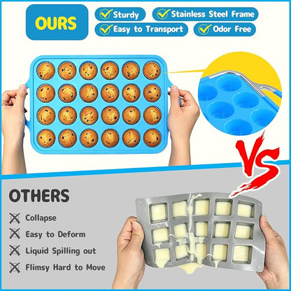 2 Pack Silicone Mini Muffin Pan with Stainless Steel Reinforced Frame 24 Cups Nonstick Mini Cupcake Pans with Handle for Baking Muffins, Cupcakes, Egg Bites, Dishwasher Safe