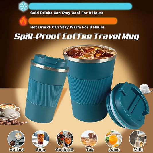 SPLMIFA Vacuum Insulated Stainless Steel Travel Coffee Mug with Lid, Leak-Proof Reusable Thermal Cup Keeps Drinks Hot & Cold for Hours, Durable Portable Tumbler for Men & Women(3rd-Blue, 17OZ)