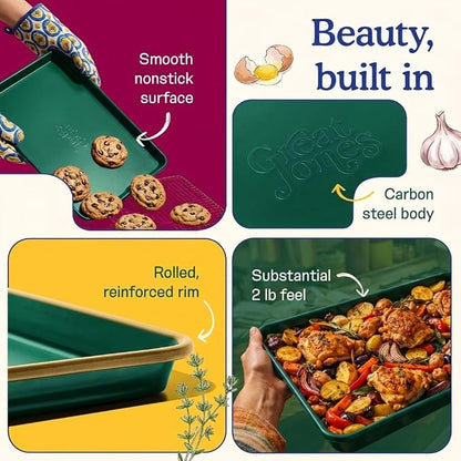 Great Jones Holy Sheet Pan (Broccoli) | Nonstick, Half-Sheet Pan | Aluminized Steel, 18.5" x 13.5" | For Baking, Roasting, & Broiling | Premium Bakeware with Even Heat Distribution | Dishwasher-Safe