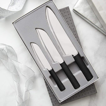 Rada Cutlery Chef Select Gift Set (G257), 3-Piece Knife Set with Quick Edge Sharpener (R119), Stainless Steel Blades, Black Handle