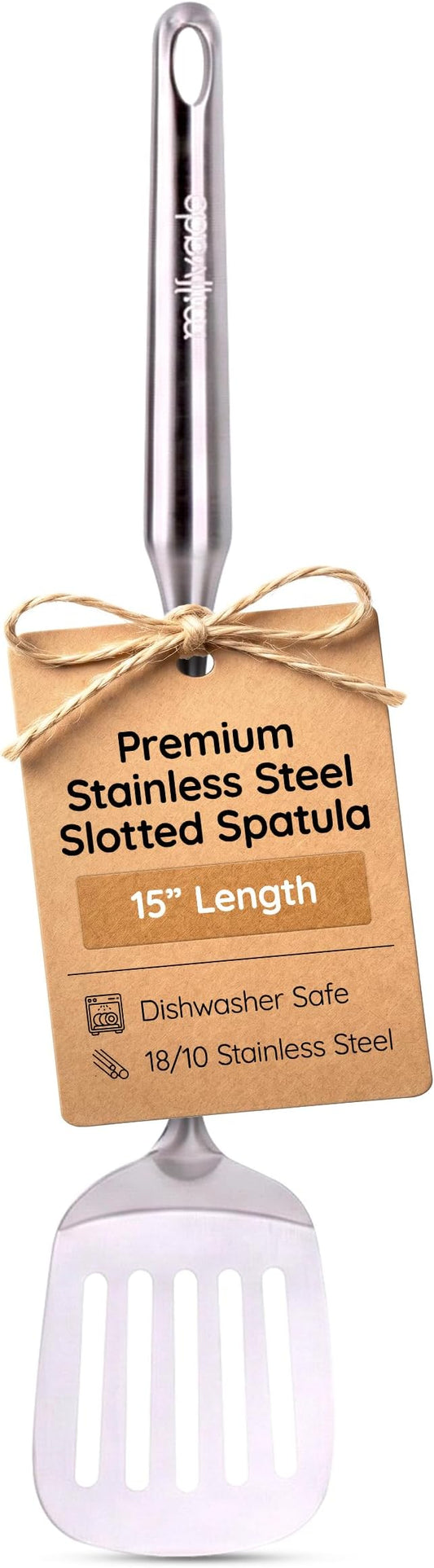 Millvado Stainless Steel Cooking Spatula,15 Inch Metal Turner, Kitchen Slotted Flipper For Grills, Camping BBQ’s, Frying Pancakes, Burgers, Large Cookware For the Professional Chef