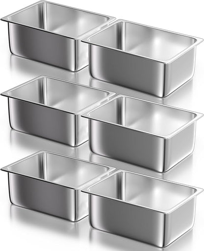 WantJoin Steam Table Hotel Pans - 1/2 Half Size 6 Inch Deep 6 Pack, Stainless Steel Food Storage Container Metal Tray Sets for Commercial Chafing Dishes Restaurant Buffet Catering Supplies