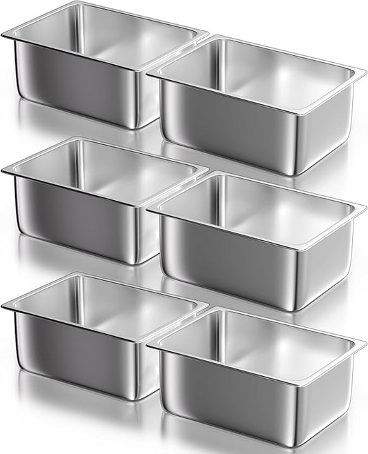 WantJoin Steam Table Hotel Pans - 1/2 Half Size 6 Inch Deep 6 Pack, Stainless Steel Food Storage Container Metal Tray Sets for Commercial Chafing Dishes Restaurant Buffet Catering Supplies
