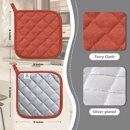 Joyhalo 5 Pack Heat Resistant Pot Holders - Terry Cloth Sets for Cooking & Baking