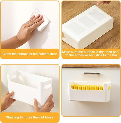3 Pcs Kitchen Cabinet Door Organizer, Adhesive Mount Inside Cabinet Door Storage, Under Sink Storage Shelf for Kitchen,Bathroom,Office (White)