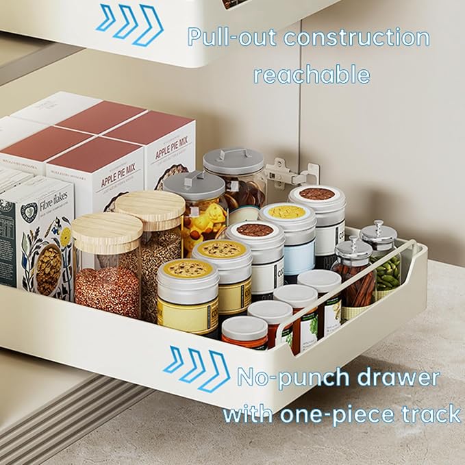 Pull Out Cabinet Organizer, Slide Out Pantry Shelves with Nylon Adhesive, Heavy Duty Sliding Drawer Pantry Shelf for Pantry Kitchen Home Bathroom Under Sink