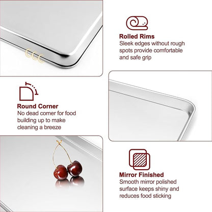 TeamFar Stainless Steel Baking Sheet with Rack Set, 17.6/16/12.5 Inch Cookie Sheets Baking Pans and Cooling Racks for Cooking Serving, Non-Toxic & Heavy Duty, Dishwasher Safe, 6 PCS (3 Pans + 3 Racks)