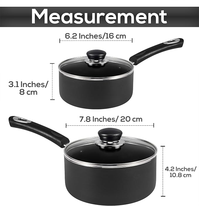 Utopia Kitchen Nonstick Stock Pot Saucepan Set with Lids, 1.5 Quart and 3 Quarts Multipurpose Stock Pots Set for Home, Kitchen or Restaurant, Grey & Black