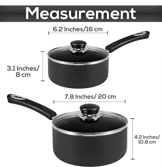 Utopia Kitchen Nonstick Stock Pot Saucepan Set with Lids, 1.5 Quart and 3 Quarts Multipurpose Stock Pots Set for Home, Kitchen or Restaurant, Grey & Black