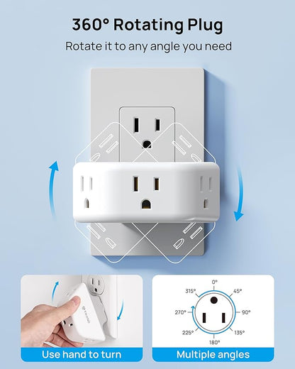 TROND Outlet Extender with 360 Rotating Plug, Outlet Adapter with 3 Grounded Sockets, 3 Way Angled Multi Plug Expander, Cruise Essentials, Easy to Pack for Travel Bathroom Kitchen, White