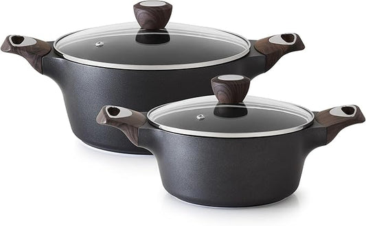SENSARTE Nonstick Stock Pot with Lid, 2.6+4.5 QT Soup Pot Set Casserole Pot, Healthy Pasta Pot, Large Deep Cooking Pot, Big Sauce Pot Stew Pot, Induction Compatible, PFOA PFOS APEO Free, Black