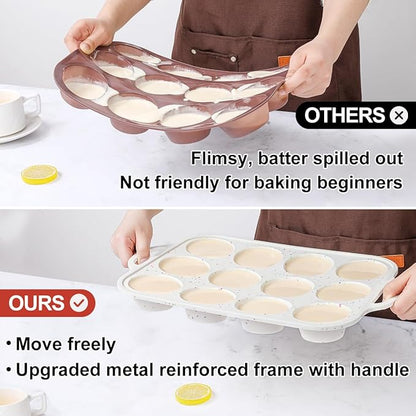 CAKETIME Silicone Muffin Pans for Baking, Metal Reinforced Frame Jumbo 6 Cups & Regular 12 Cups Cupcake Pan Nonstick Muffin Pan for Homemade Baking Easy to Handle