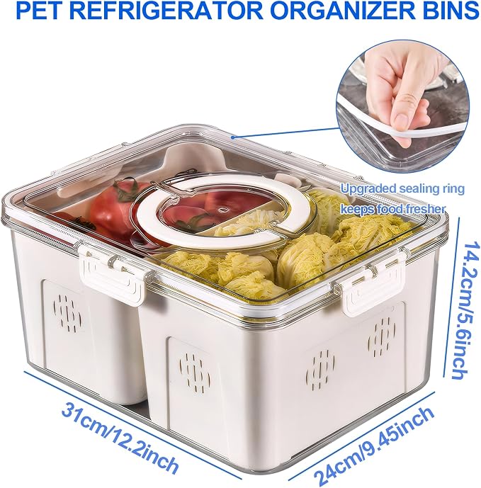 Fruit Storage Containers for Fridge with Lids, Handle and 2 Removable Colanders, Portable Refrigerator Fruit Organizer Bins, BPA-Free Fresh Produce Saver & Food Box for Food, Vegetable, Egg Storage