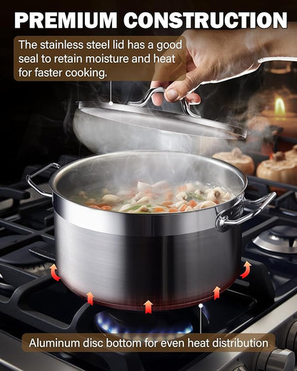 Cooks Standard Professional 6 Quart Stock Pot with Lid, Stainless Steel Dutch Oven Pot