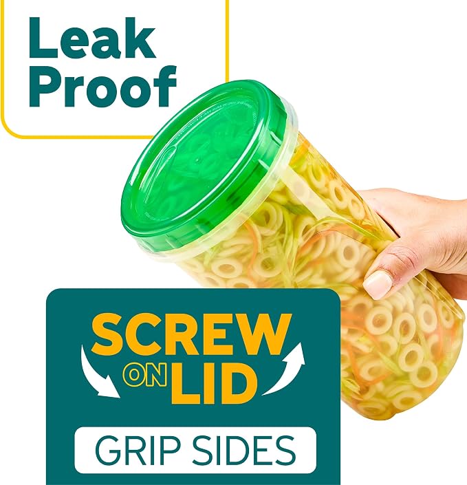 PLASTICPRO 6 Pack Twist Cap Food Storage Containers with Green Screw on Lid- 48 oz Reusable Meal Prep Containers - Large Freezer Containers Microwave Safe Green Plastic Food Storage