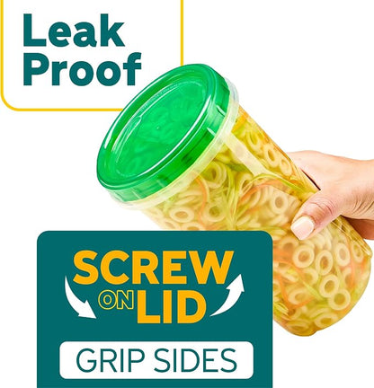 PLASTICPRO 12 Pack Twist Cap Food Storage Containers with Green Screw on Lid- 48 oz Reusable Meal Prep Containers - Large Freezer Containers Microwave Safe Green Plastic Food Storage