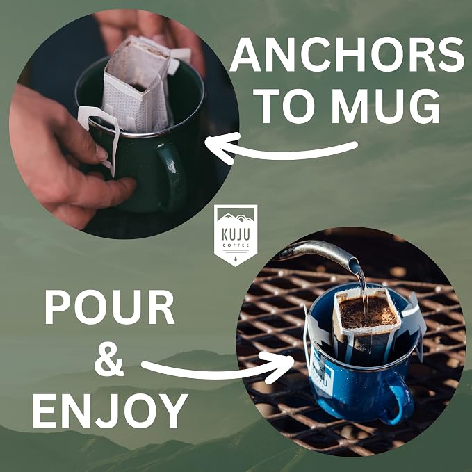 Kuju Coffee Premium Pour Over Individual Coffee Packets - Backpacking, Travel, Camping Organic Coffee Singles - Fair Trade & Eco-Friendly - Indonesia - West Sumatra, 6-pack