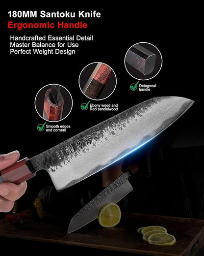 kanngou 7 inch Razor Sharp Santoku Knife, AUS-8 Alloy Steel 18cm Japanese Chef Knife with Eboy Handle, Chefs Knife with Premium Gift Box (WA Series)