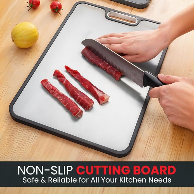 Titanium Cutting Board – 15" Double-Sided | Pure Titanium & Eco Wheat Straw | Non-Slip, Dishwasher Safe | Heavy Duty Cutting Board for Meat, Vegetables & Fruits