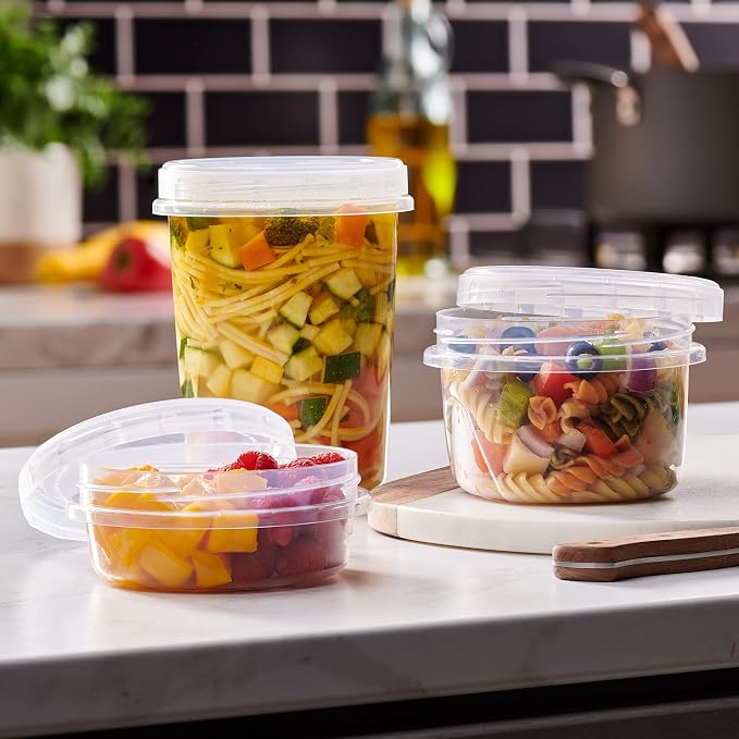 PLASTICPRO 12 Pack Twist Cap Food Storage Containers with Clear Screw on Lid- 8 oz Reusable Meal Prep Containers - Freezer and Microwave Safe Clear Plastic Food Storage
