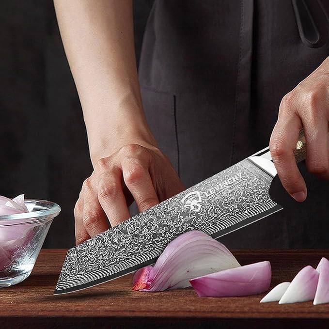 Damascus Chef Knife 8 inch with Ergonomic Pakka Wood Handle, Professional Japanese Damascus Steel Kitchen Knife