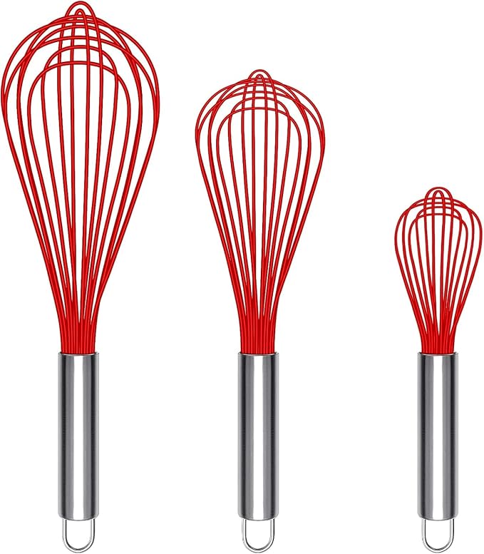 Danish Dough Whisk Stainless Steel Dough Hook Dutch Whisk for Sourdough Bread Dough Mixer Hand Wooden Handle Kitchen Whisking Mixing Tool Bread Making Tools and Supplies (3 Pack Red)