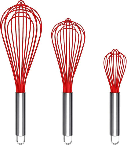 Danish Dough Whisk Stainless Steel Dough Hook Dutch Whisk for Sourdough Bread Dough Mixer Hand Wooden Handle Kitchen Whisking Mixing Tool Bread Making Tools and Supplies (3 Pack Red)