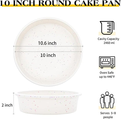 10 inch Silicone Round Cake Pans with Metal Reinforced Frame, Nonstick Cake Molds for Baking, BPA Free Set of 2 (Cream)