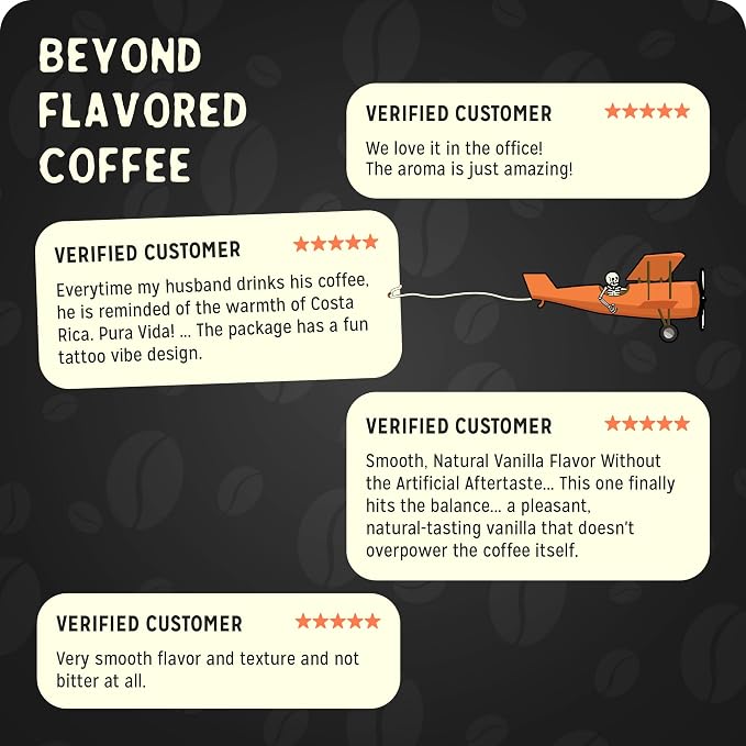 Bones Coffee Company Salted Caramel Flavored Coffee, Medium Roast Low Acid Arabica Beans Compatible with Auto drip and French Press Coffee Maker, 12 Oz Ground