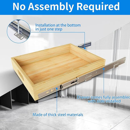 Pull Out Cabinet Organizer, 1PC 15” W x 21” D Soft Close Slide Out Wood Drawer Storage Shelves for Kitchen, Base Cabinet Organization for Pantry, Finished, Heavy-Duty, Bottom Assembly