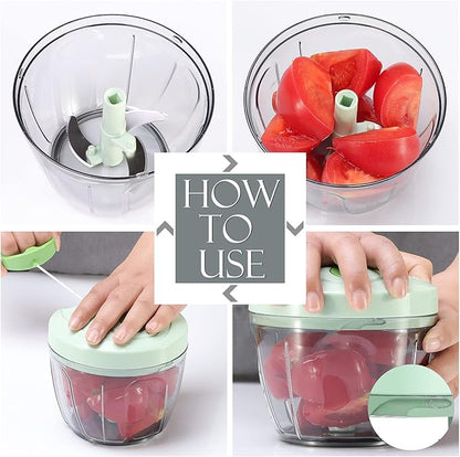 Ourokhome Manual Food Processor Vegetable Chopper, Portable Hand Pull String Garlic Mincer Onion Cutter for Veggies, Ginger, Fruits, Nuts, Herbs, etc., 650ml, Green