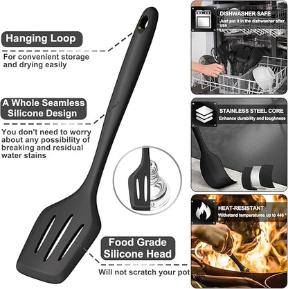 43 Pcs AIKKIL Kitchen Utensils Set, Heat Resistant Silicone Cooking Kitchen Utensils Set with Holder, Spoon, Spatula, Kitchen Gadgets Tools Set For Nonstick Cookware, Dishwasher(BPA Free, Black)