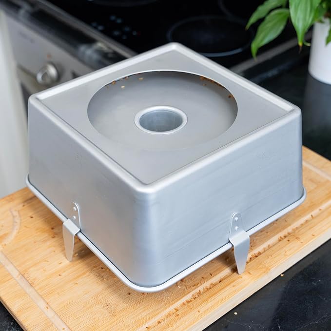 Square Tube Cake Pan, 18 Cup Recipes, 10 Inch Anodized Aluminum Angel Food, Chiffon & Pound Cake Pan, 2-piece system with Removable Bottom and Cooling Feet
