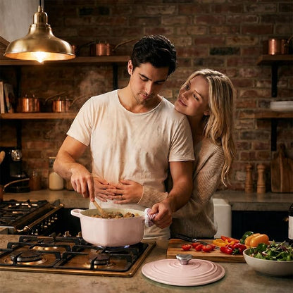 Overmont Heart-Shaped Enameled Cast Iron Dutch Oven, 2QT Pink Mini Pot with Lid for Cozy Meals, Soups & Small Batch Baking, Cute Kitchen Cookware Gift for Wedding, Housewarming & Birthday