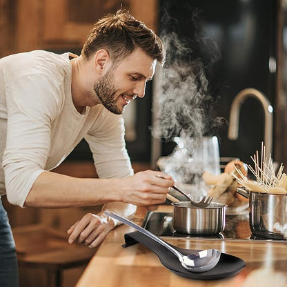 VanlonPro Stainless Steel Spoon Rest, Spatula Ladle Holder, Stainless Steel Utensil Spoon Rest Holder, Brushed Finish, Dishwasher Safe 9.8 x 3.7 Inch (Black 1PC)