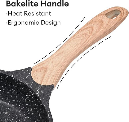 JEETEE Nonstick Frying Pans Skillet with Lid, 8" Non-Stick Frying pan, Aluminum Pans with Bakelite Handle, Compatible with All Stovetops (Gas, Electric & Induction)