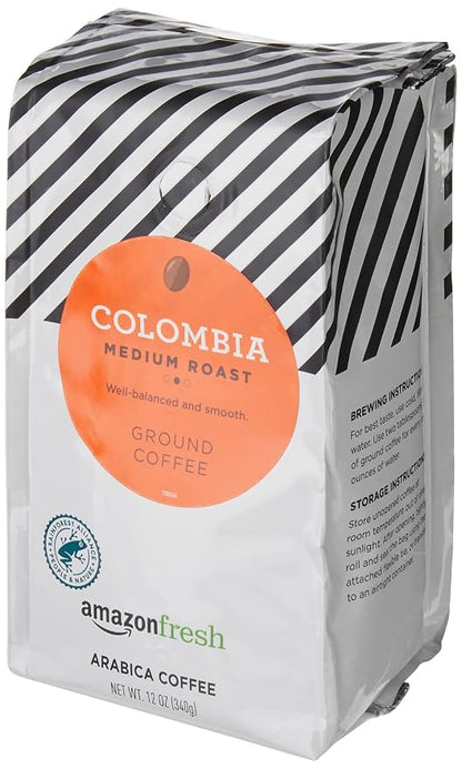 Amazon Fresh Colombia Ground Coffee, Medium Roast, 12 Ounce (Pack of 2)