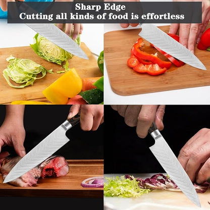 Chef Knife,Super Sharp Professional Kitchen Knife,Ultimate 8 Inch Chef's Knife with Ergonomic Handle, Gift Box for Family & Restaurant (brown)