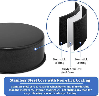 P&P CHEF 9.5 Inch Cake Pan, Nonstick Round Baking Layer Cake Pans Tins Set for Birthday Wedding, 2.94-Inch Deep Side & One-piece Design, Stainless Steel Core & Easy Clean, Black 2Pcs