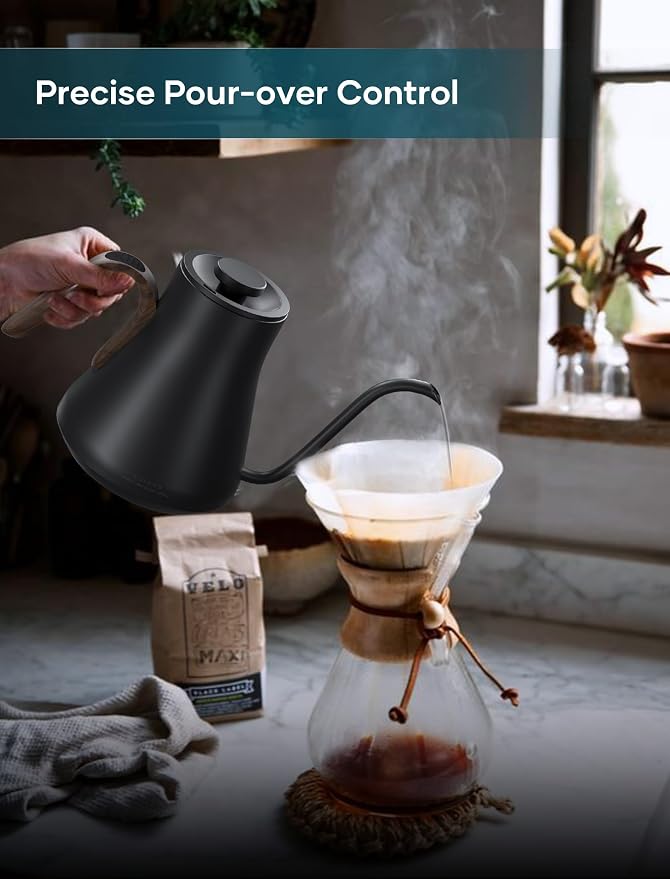 INTASTING Gooseneck Electric Kettle with ±1℉ Temperature Control for Pour Over Coffee & Tea, Quick Heating, BPA-Free Stainless Steel, Built-in Brew Timer, 1500W/0.9L (Rainforest)