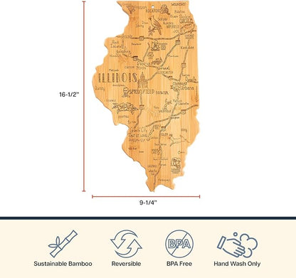 Totally Bamboo Destination Illinois Shaped Cutting Board – Bamboo Charcuterie and Serving Board with Hang Tie for Wall Display