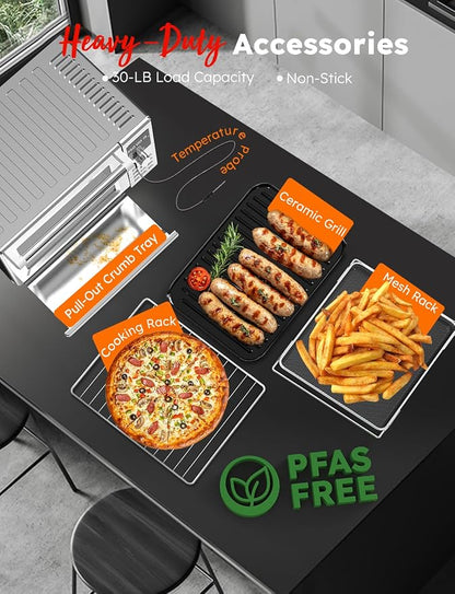 Nuwave Bravo XL Pro Air Fryer Toaster Oven with Grill Combo, 2026 New Ultra-Fast Convection System, 35% Crispier, 2X More Even, 142 Presets, 50-500F, Smarter Probe, PFAS Free, 30QT, Stainless Steel